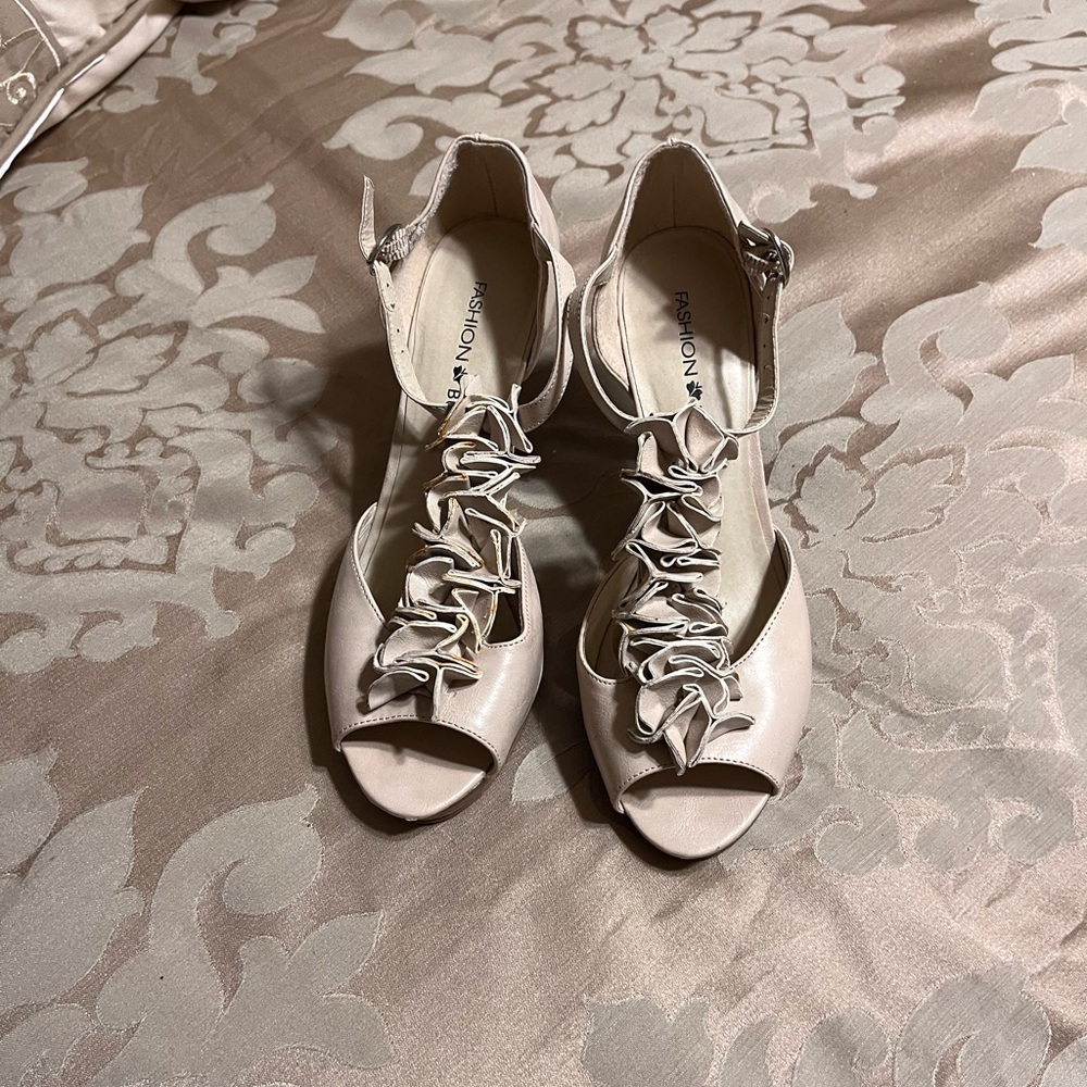 Fashion Bug Cream Peep-Toe Heels with Lace-Up Design
